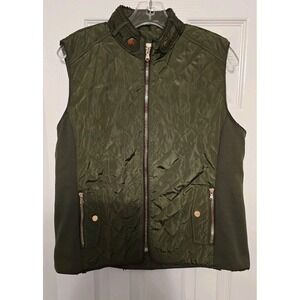 Cavalini Womens Green Quilted Puffer Vest Faux Fur Lined Size PL Small Peeling